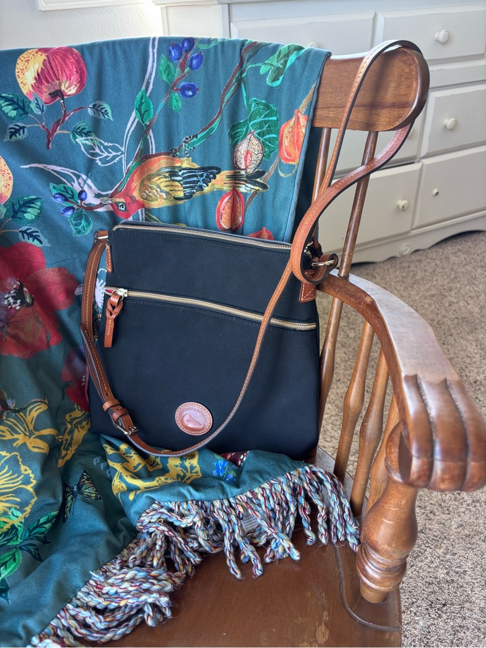 Dooney & Bourke Black Crossbody with Brown Leather Trim - Picture 1 of 6